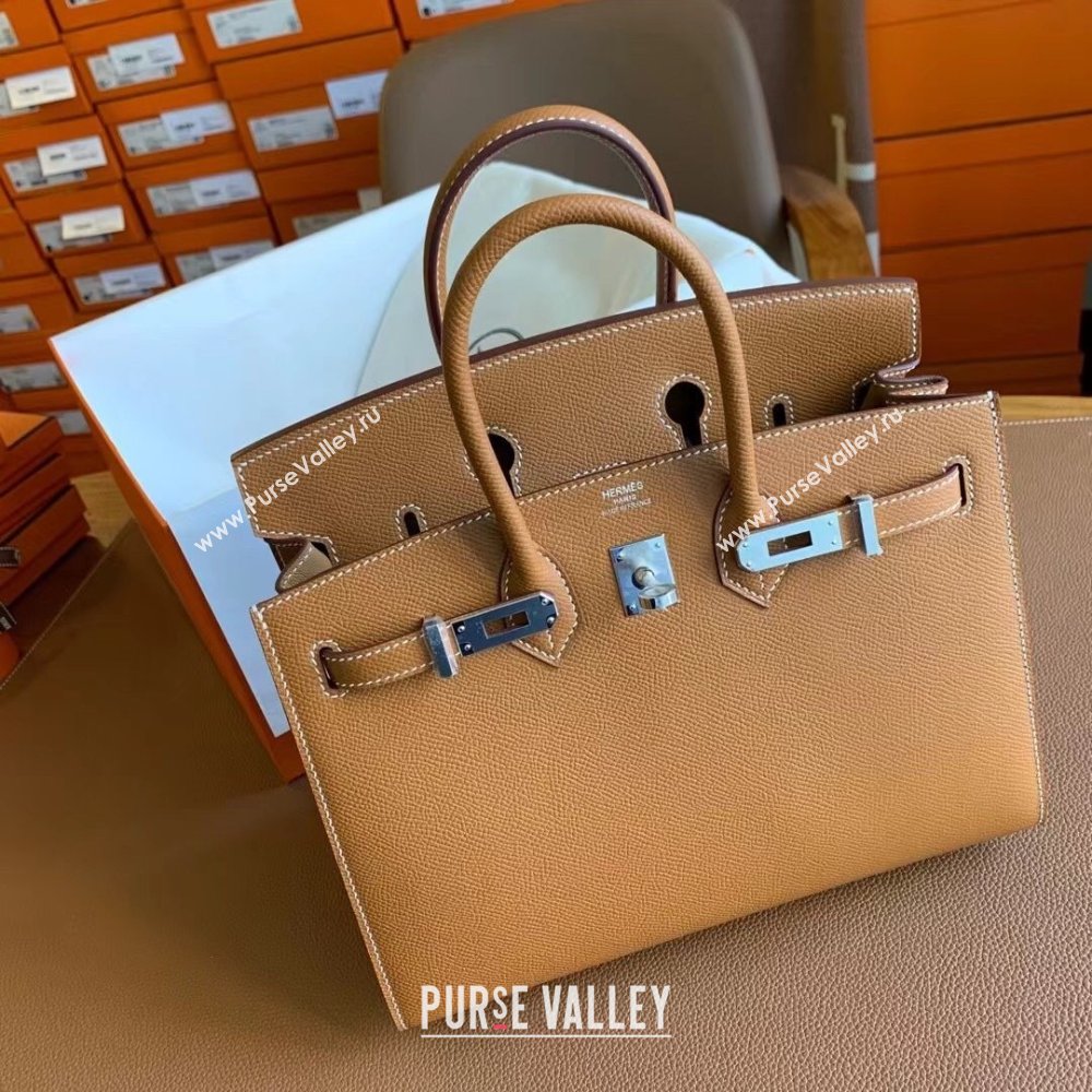 Hermes Birkin 25cm/30cm/35cm Bag in Original Epsom Leather Brown/Silver 2024 (Full Handmade) (XYA-24070102)