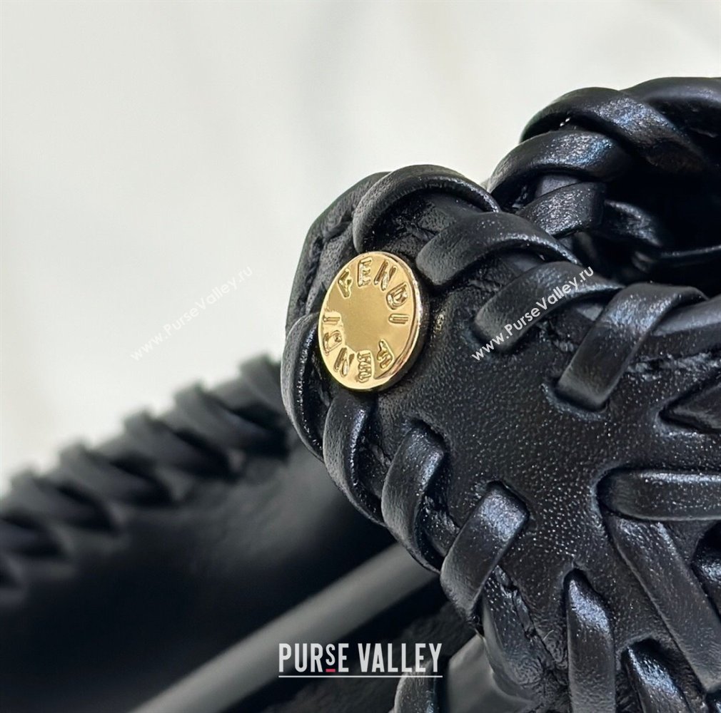 Fendi Peekaboo ISeeU Petite Bag in Black Interlaced Leather 80138S 2024 Top (CL-24031511)