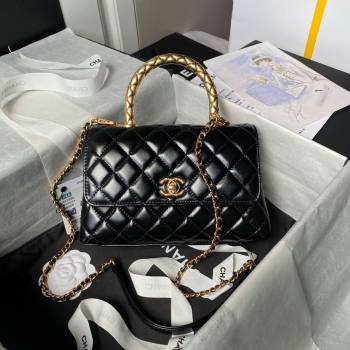 Chanel Shiny Calfskin Small Coco Flap Bag with Metal Top Hanle A92990 Black 2024 (YEZI-24082417)