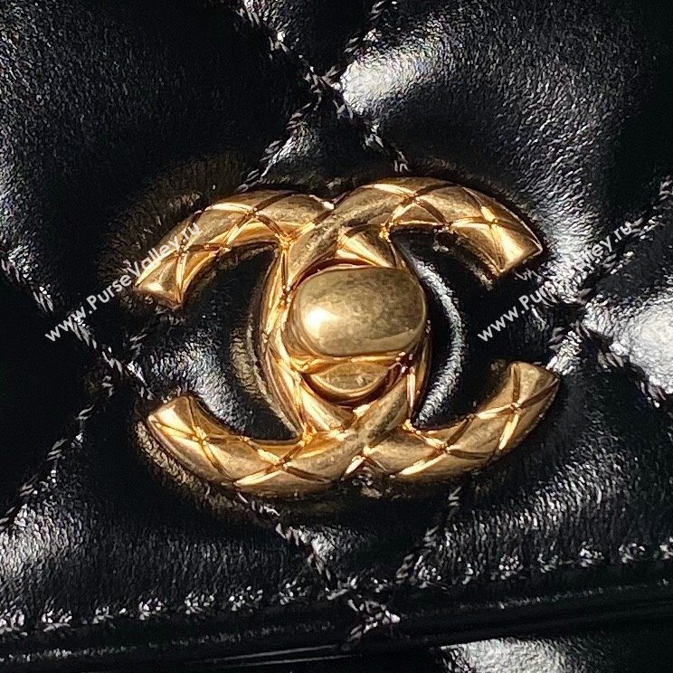 Chanel Shiny Calfskin Small Coco Flap Bag with Metal Top Hanle A92990 Black 2024 (YEZI-24082417)