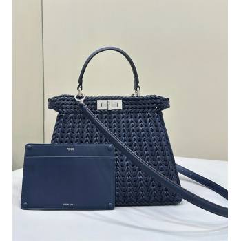 Fendi Peekaboo ISeeU Medium Bag in Blue Interlaced Leather 80138L 2024 Top (CL-24031517)