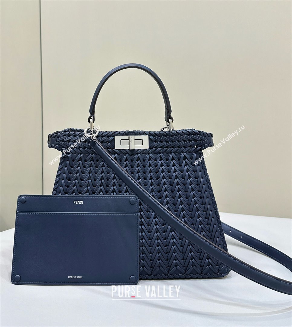 Fendi Peekaboo ISeeU Medium Bag in Blue Interlaced Leather 80138L 2024 Top (CL-24031517)