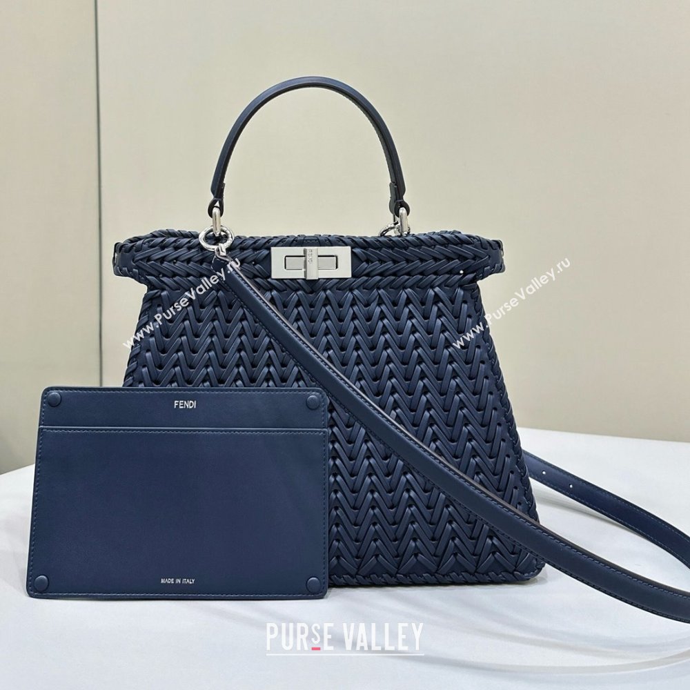 Fendi Peekaboo ISeeU Medium Bag in Blue Interlaced Leather 80138L 2024 Top (CL-24031517)