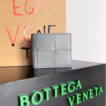 Bottega Veneta Cassette Bi-Fold Wallet in Intreccio Calfskin Leather 649603 Grey 2024 (MS-24012325)