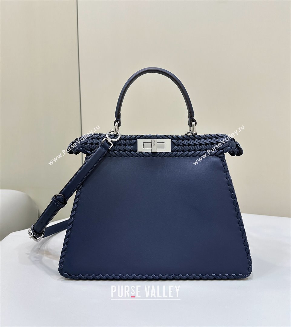 Fendi Peekaboo ISeeU Medium Bag in Blue Interlaced Leather 80138L 2024 Top (CL-24031517)