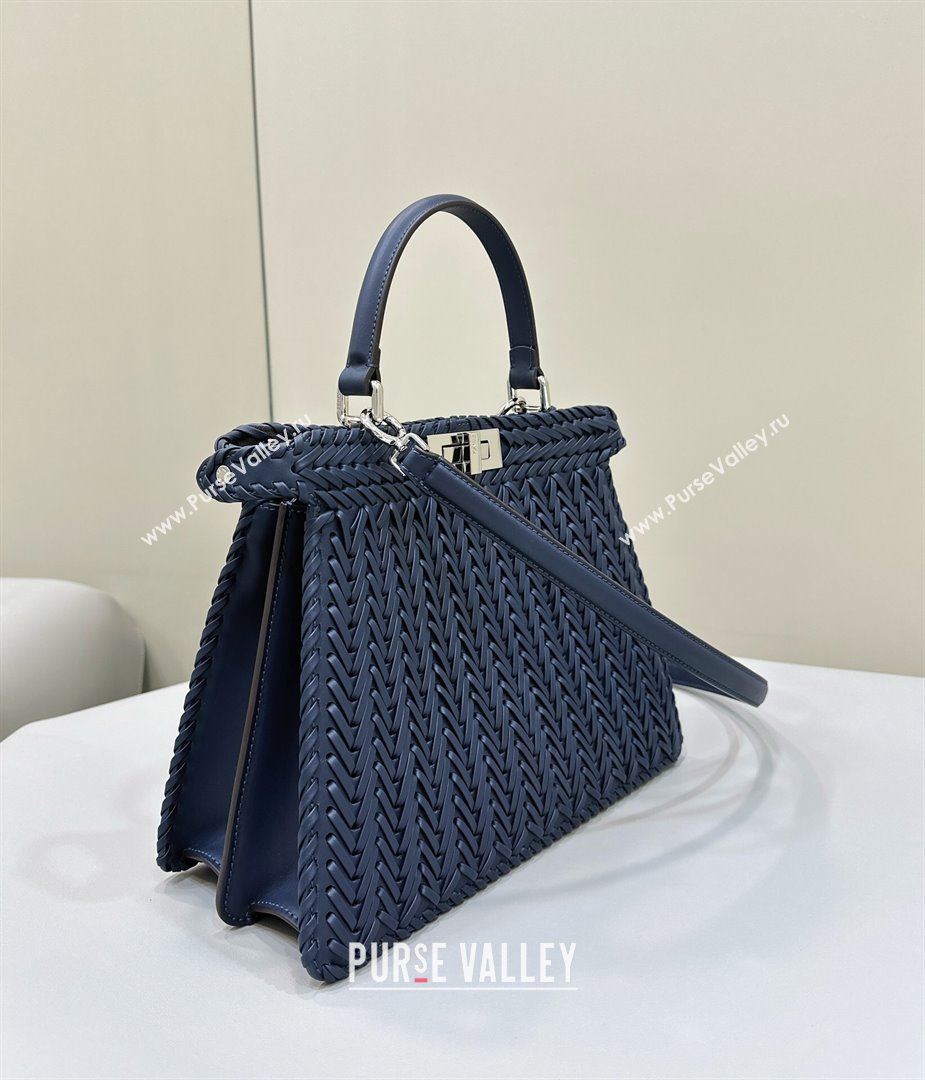 Fendi Peekaboo ISeeU Medium Bag in Blue Interlaced Leather 80138L 2024 Top (CL-24031517)