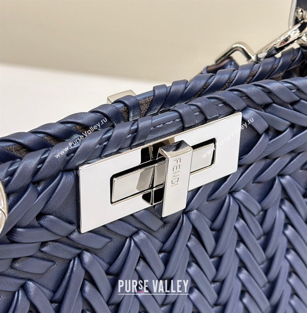 Fendi Peekaboo ISeeU Medium Bag in Blue Interlaced Leather 80138L 2024 Top (CL-24031517)