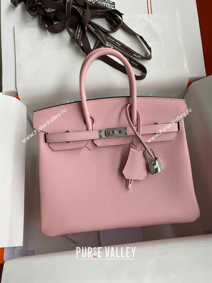 Hermes Birkin 25cm/30cm/35cm Bag in Original Epsom Leather 3Q Pink/Silver 2024 (Full Handmade) (XYA-24070104)