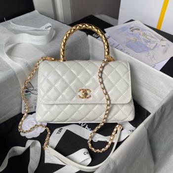 Chanel Shiny Calfskin Small Coco Flap Bag with Metal Top Hanle A92990 White 2024 (YEZI-24082418)