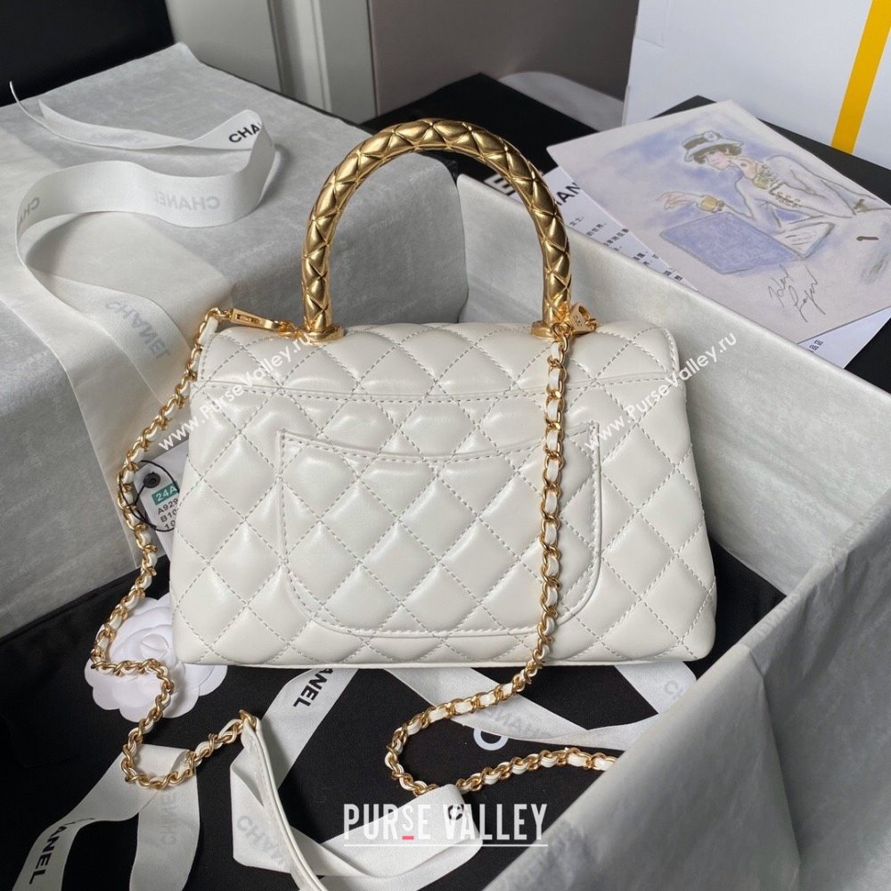 Chanel Shiny Calfskin Small Coco Flap Bag with Metal Top Hanle A92990 White 2024 (YEZI-24082418)