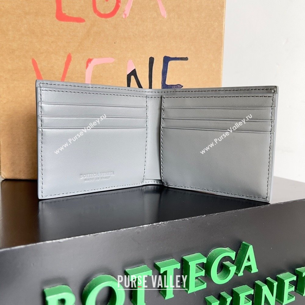 Bottega Veneta Cassette Bi-Fold Wallet in Intreccio Calfskin Leather 649603 Grey 2024 (MS-24012325)