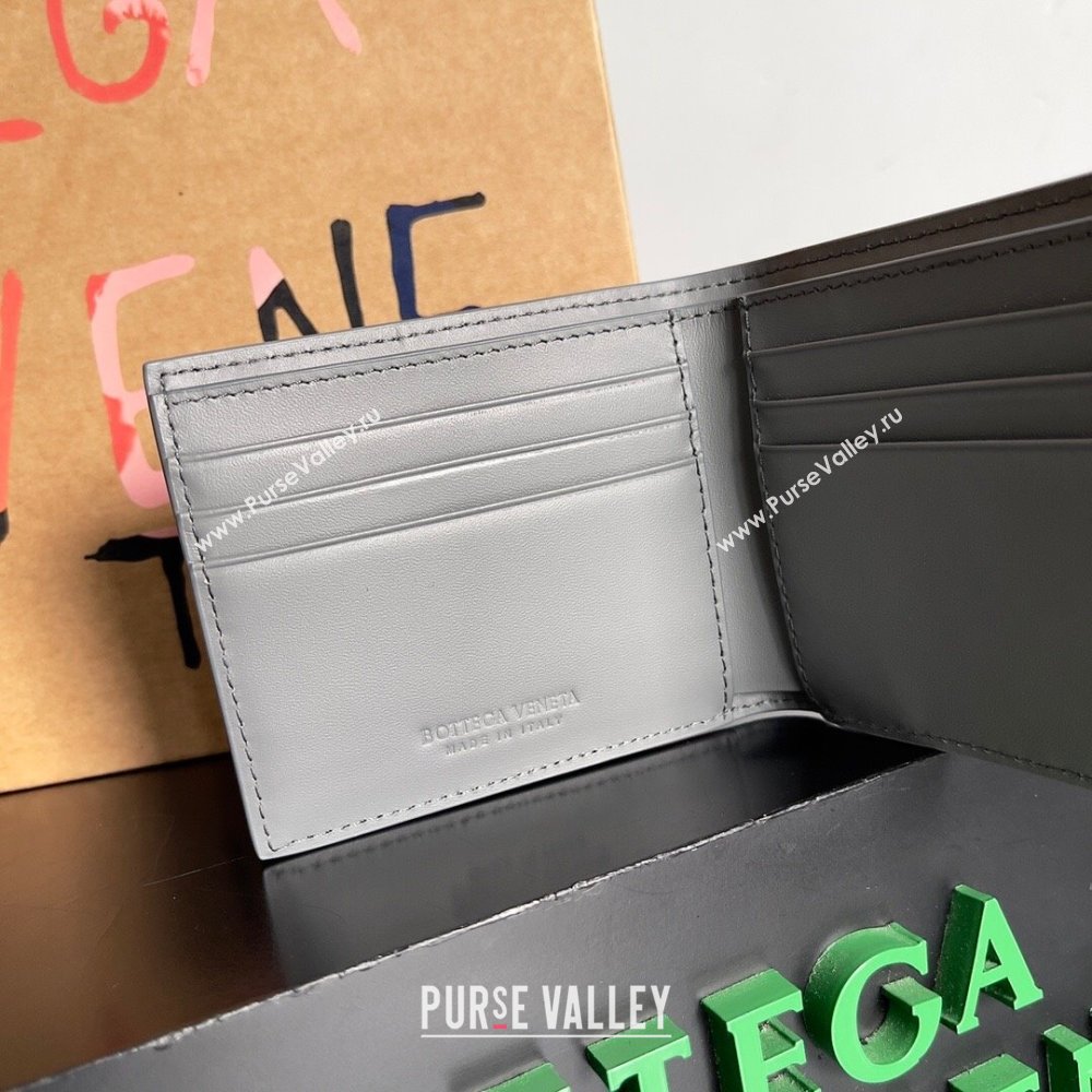 Bottega Veneta Cassette Bi-Fold Wallet in Intreccio Calfskin Leather 649603 Grey 2024 (MS-24012325)