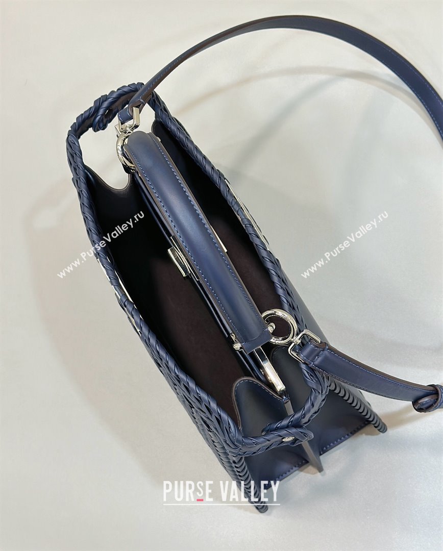 Fendi Peekaboo ISeeU Medium Bag in Blue Interlaced Leather 80138L 2024 Top (CL-24031517)