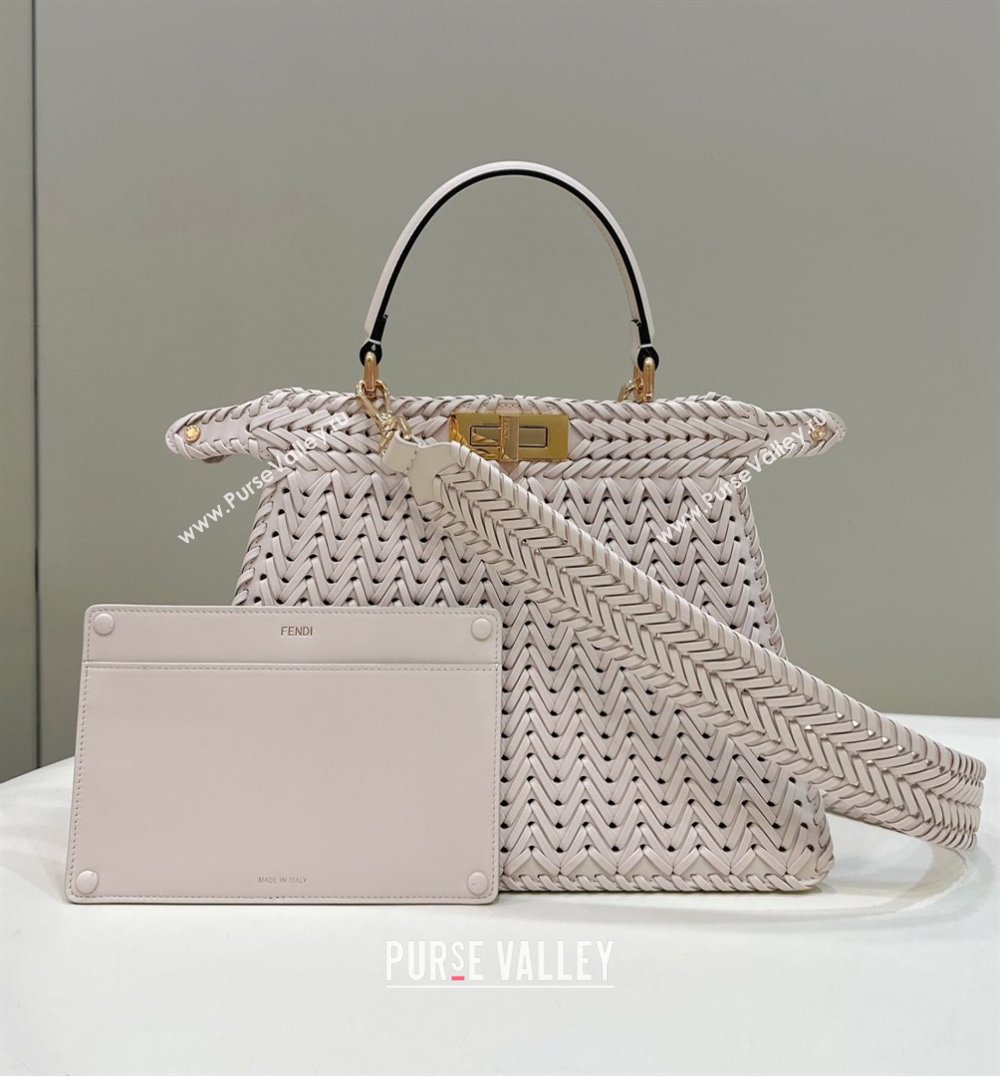 Fendi Peekaboo ISeeU Medium Bag in Beige Interlaced Leather 80138L 2024 Top (CL-24031518)