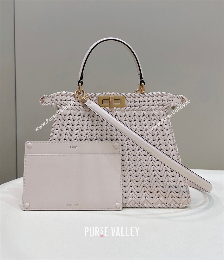 Fendi Peekaboo ISeeU Medium Bag in Beige Interlaced Leather 80138L 2024 Top (CL-24031518)