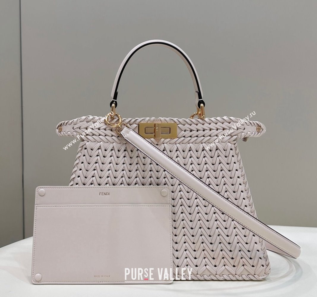 Fendi Peekaboo ISeeU Medium Bag in Beige Interlaced Leather 80138L 2024 Top (CL-24031518)