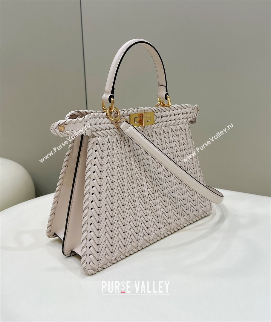 Fendi Peekaboo ISeeU Medium Bag in Beige Interlaced Leather 80138L 2024 Top (CL-24031518)