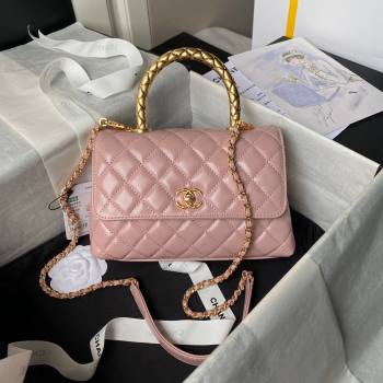 Chanel Shiny Calfskin Small Coco Flap Bag with Metal Top Hanle A92990 Pink 2024 (YEZI-24082419)