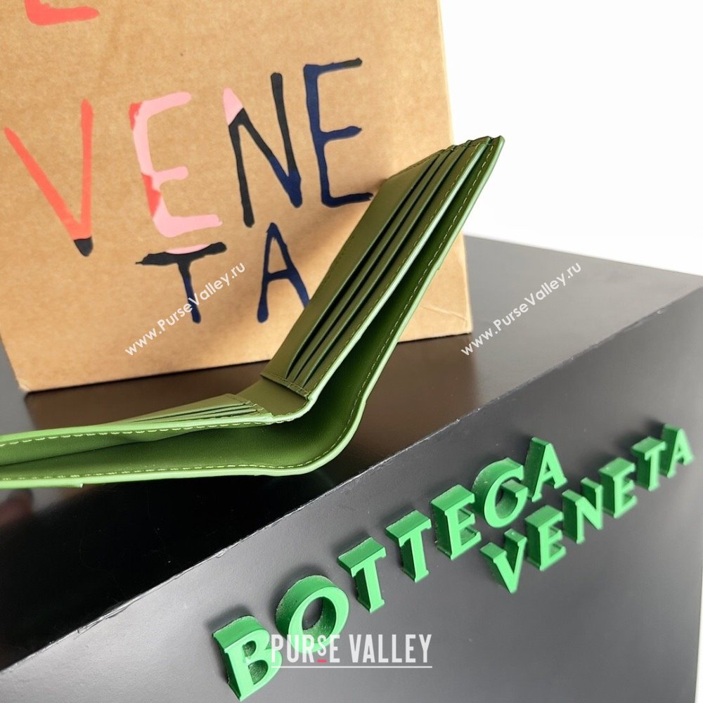 Bottega Veneta Cassette Bi-Fold Wallet in Intreccio Calfskin Leather 649603 Green 02 2024 (MS-24012324)