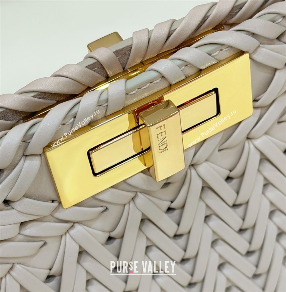 Fendi Peekaboo ISeeU Medium Bag in Beige Interlaced Leather 80138L 2024 Top (CL-24031518)