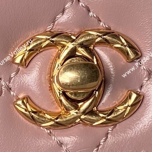 Chanel Shiny Calfskin Small Coco Flap Bag with Metal Top Hanle A92990 Pink 2024 (YEZI-24082419)