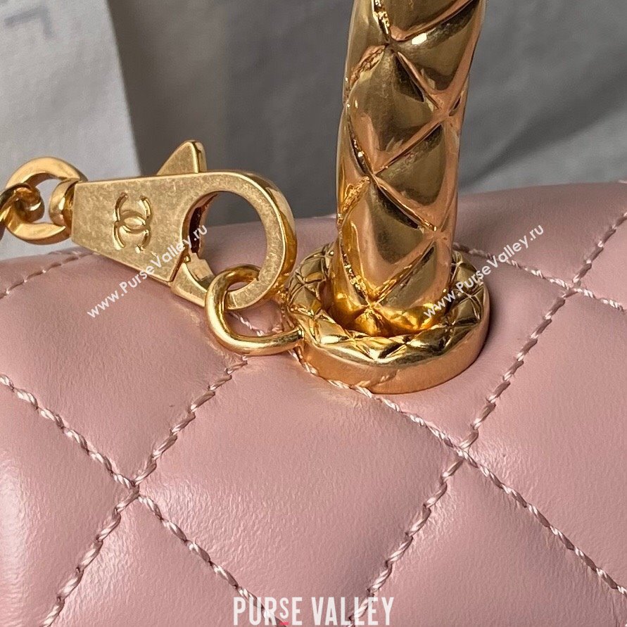 Chanel Shiny Calfskin Small Coco Flap Bag with Metal Top Hanle A92990 Pink 2024 (YEZI-24082419)