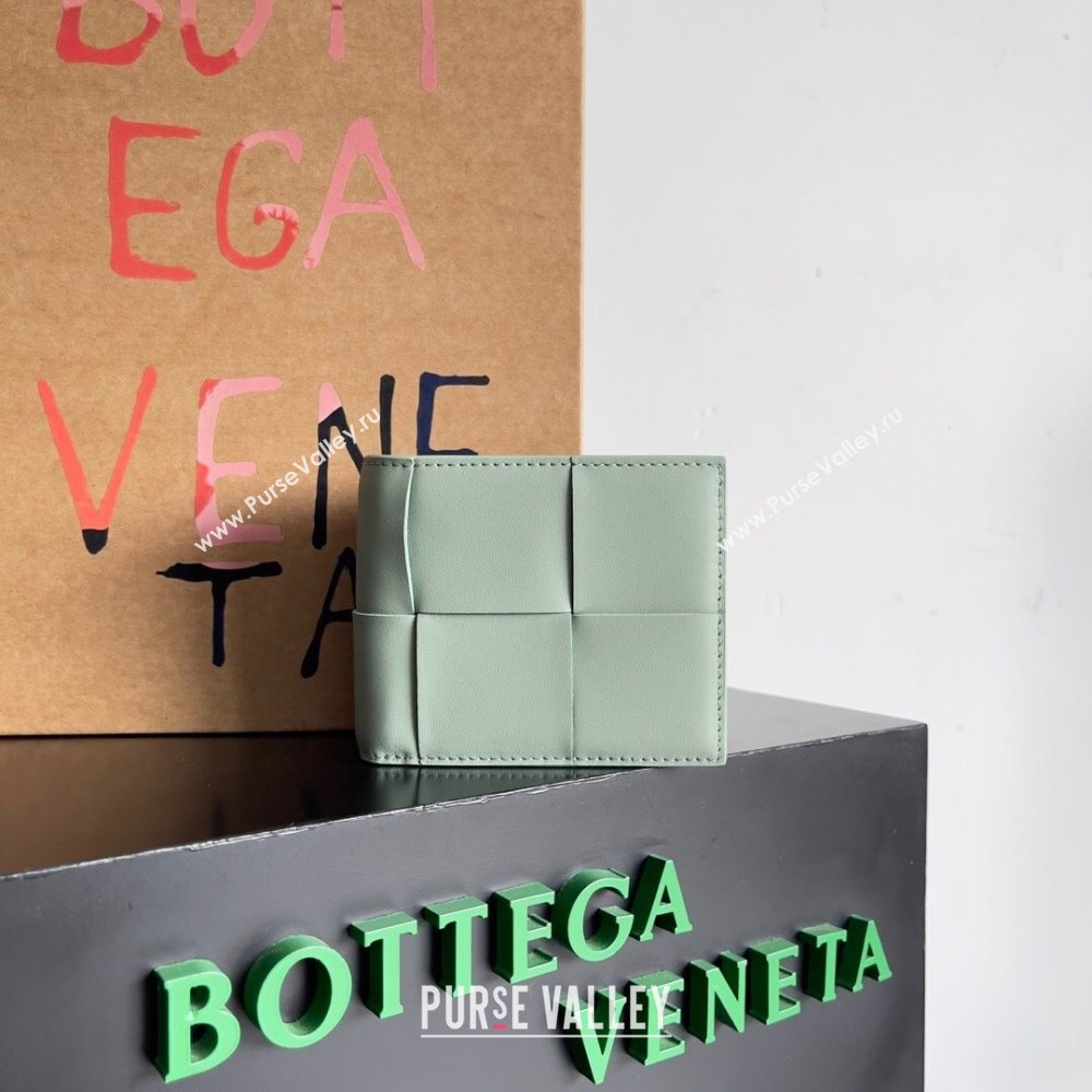 Bottega Veneta Cassette Bi-Fold Wallet in Intreccio Calfskin Leather 649603 Travertine Green 2024 (MS-24012326)