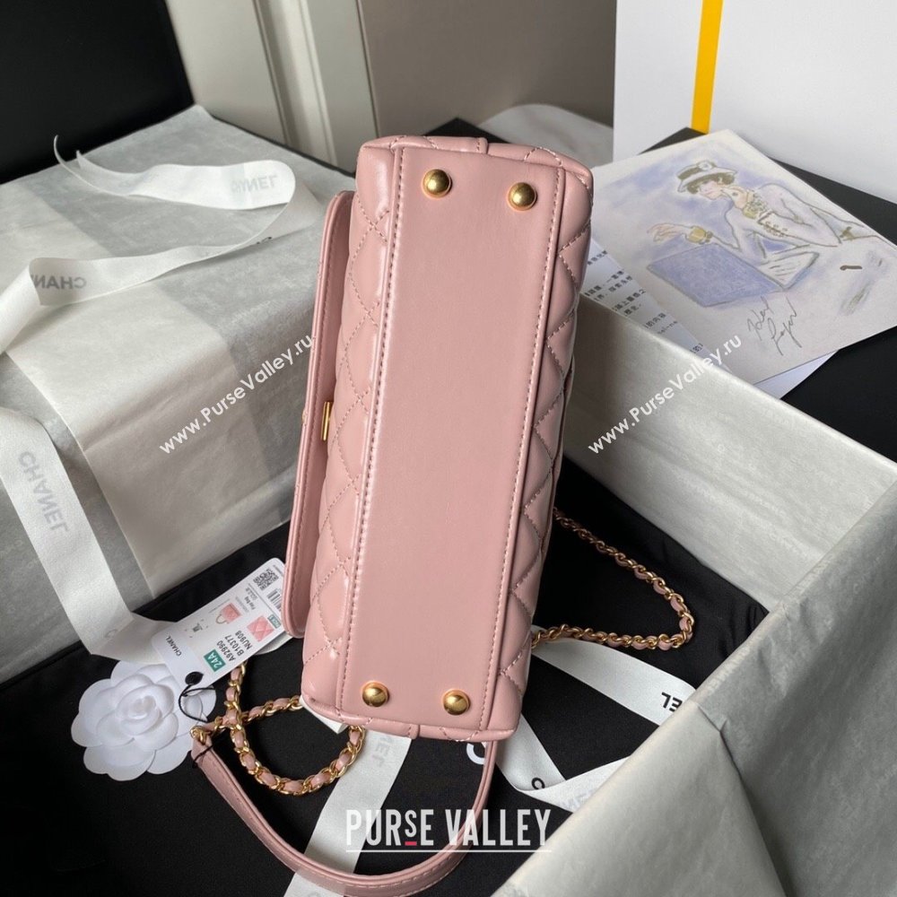 Chanel Shiny Calfskin Small Coco Flap Bag with Metal Top Hanle A92990 Pink 2024 (YEZI-24082419)