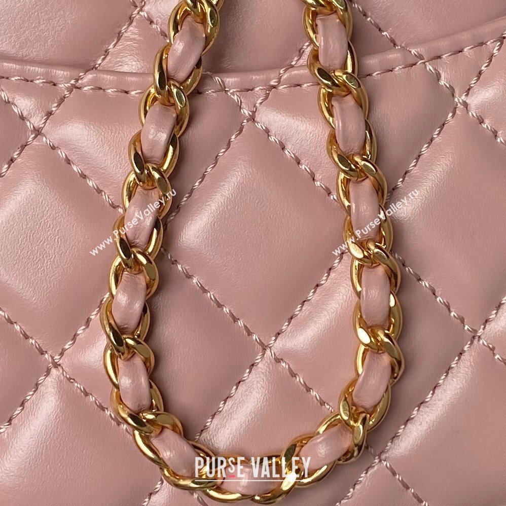 Chanel Shiny Calfskin Small Coco Flap Bag with Metal Top Hanle A92990 Pink 2024 (YEZI-24082419)