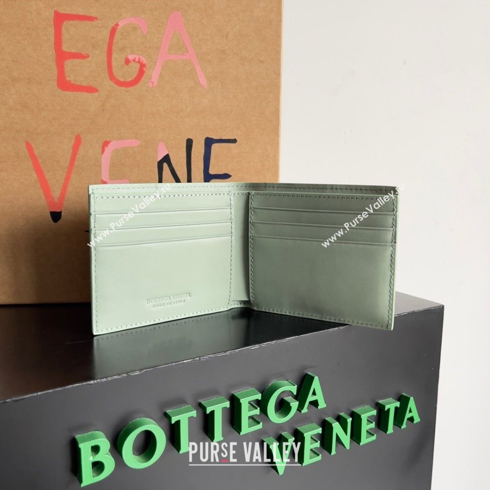 Bottega Veneta Cassette Bi-Fold Wallet in Intreccio Calfskin Leather 649603 Travertine Green 2024 (MS-24012326)