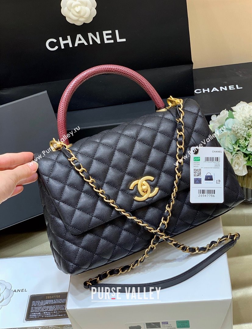 Chanel Medium Flap Bag with Top Handle in Grained Calfskin A92993 Black/Burgundy 2024 Top Quality (SHUNY-24082327)