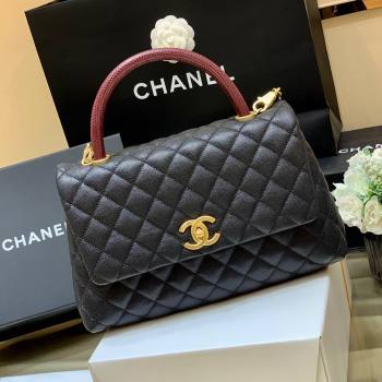 Chanel Medium Flap Bag with Top Handle in Grained Calfskin A92993 Black/Burgundy 2024 Top Quality (SHUNY-24082327)