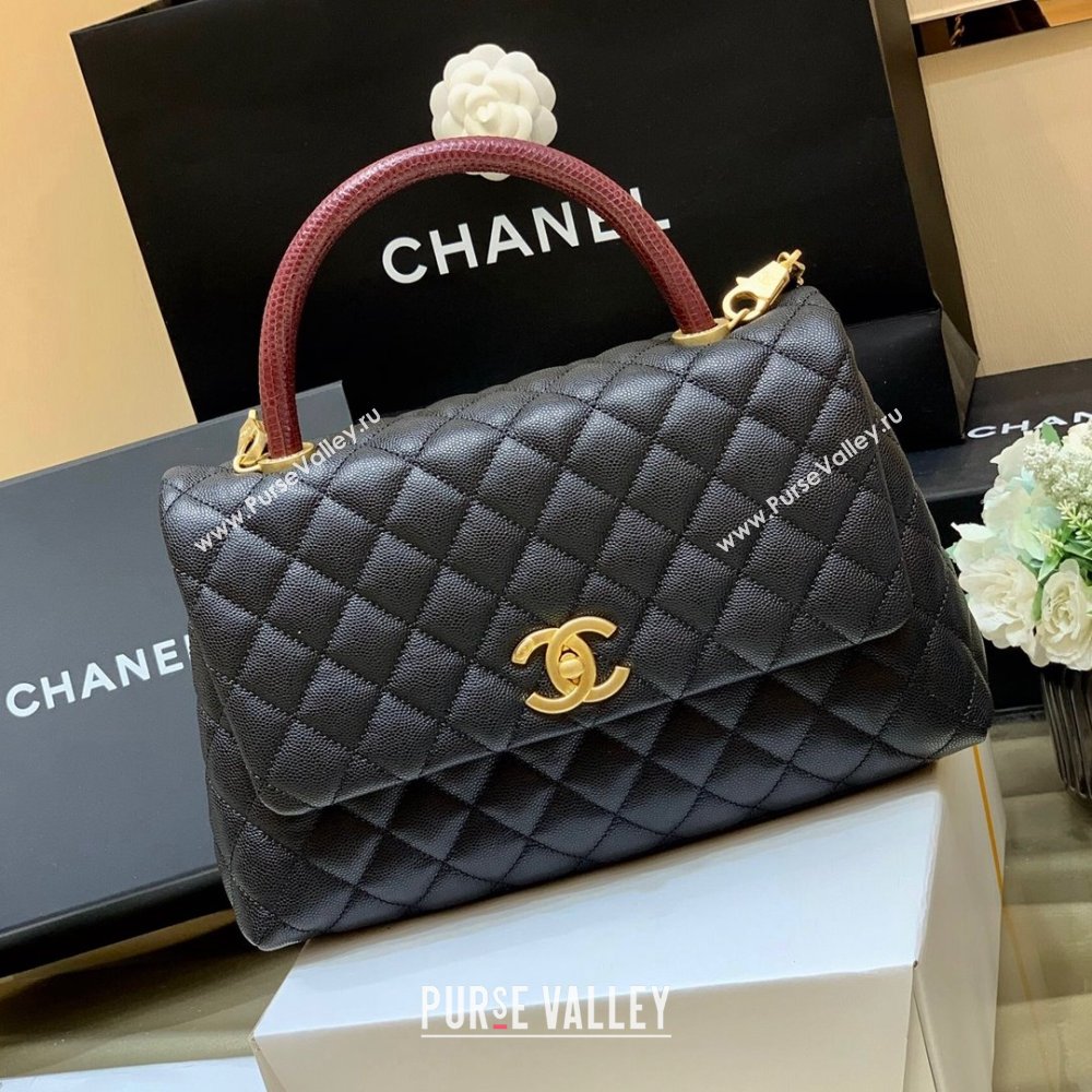 Chanel Medium Flap Bag with Top Handle in Grained Calfskin A92993 Black/Burgundy 2024 Top Quality (SHUNY-24082327)