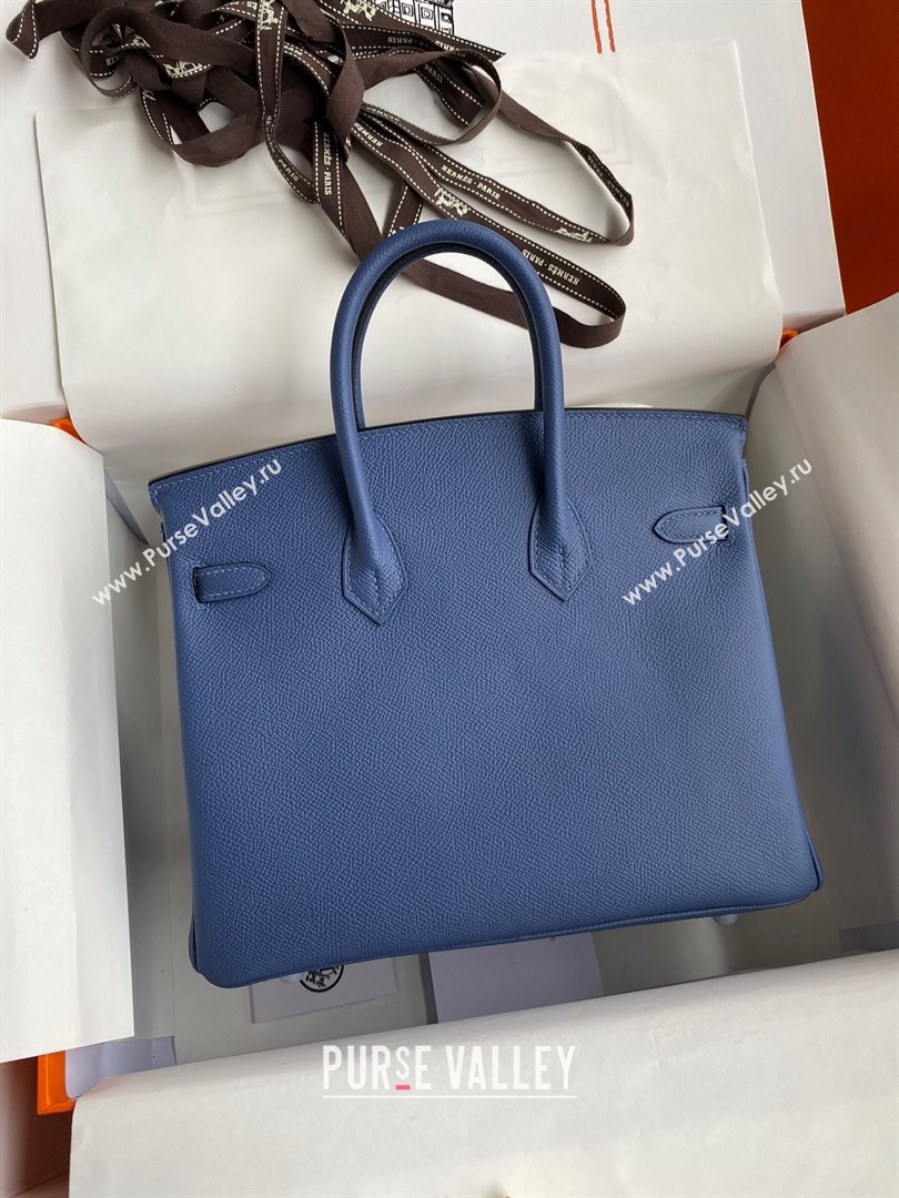 Hermes Birkin 25cm/30cm/35cm Bag in Original Epsom Leather Agate Blue/Silver 2024 (Full Handmade) (XYA-24070105)