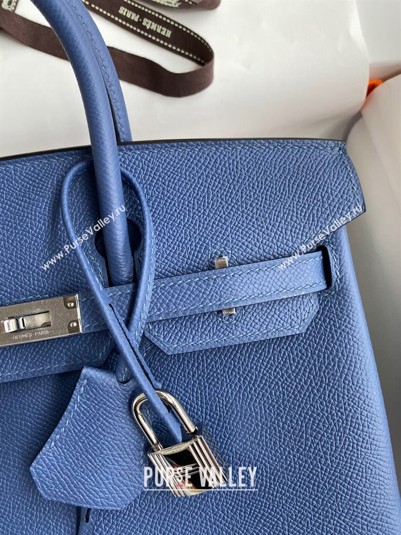 Hermes Birkin 25cm/30cm/35cm Bag in Original Epsom Leather Agate Blue/Silver 2024 (Full Handmade) (XYA-24070105)