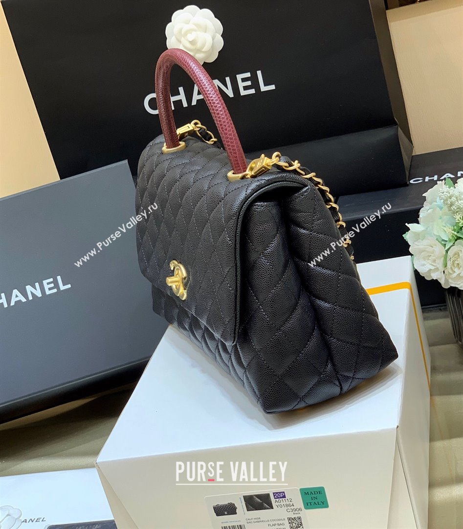 Chanel Medium Flap Bag with Top Handle in Grained Calfskin A92993 Black/Burgundy 2024 Top Quality (SHUNY-24082327)