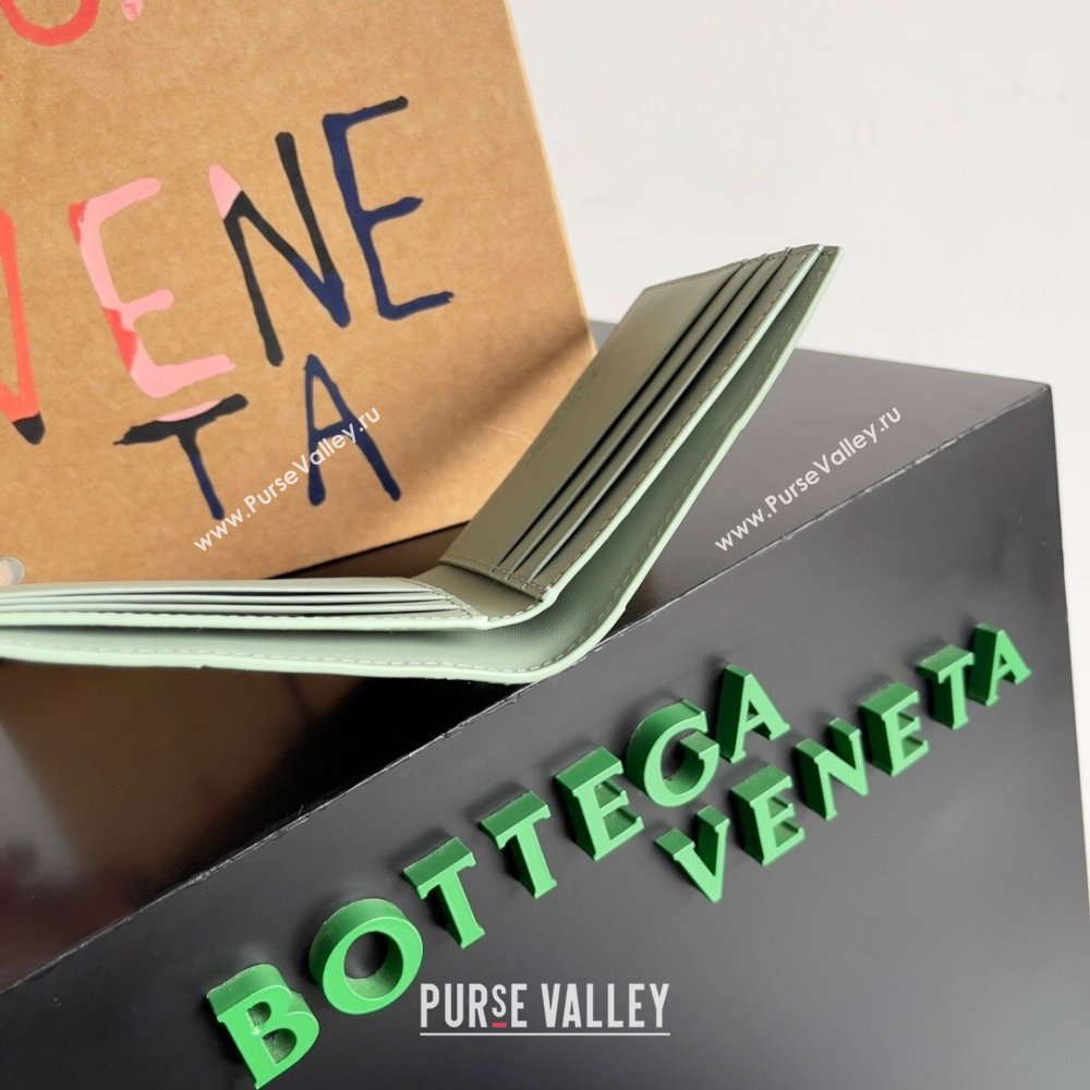 Bottega Veneta Cassette Bi-Fold Wallet in Intreccio Calfskin Leather 649603 Travertine Green 2024 (MS-24012326)