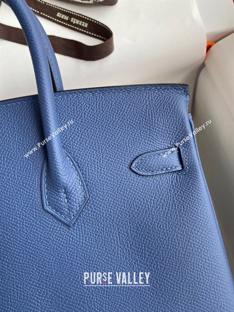 Hermes Birkin 25cm/30cm/35cm Bag in Original Epsom Leather Agate Blue/Silver 2024 (Full Handmade) (XYA-24070105)