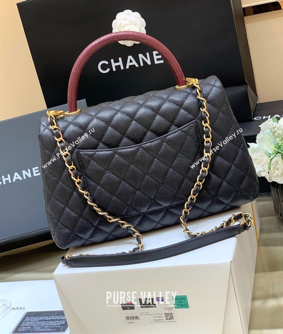 Chanel Medium Flap Bag with Top Handle in Grained Calfskin A92993 Black/Burgundy 2024 Top Quality (SHUNY-24082327)