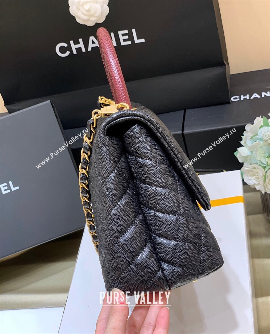 Chanel Medium Flap Bag with Top Handle in Grained Calfskin A92993 Black/Burgundy 2024 Top Quality (SHUNY-24082327)