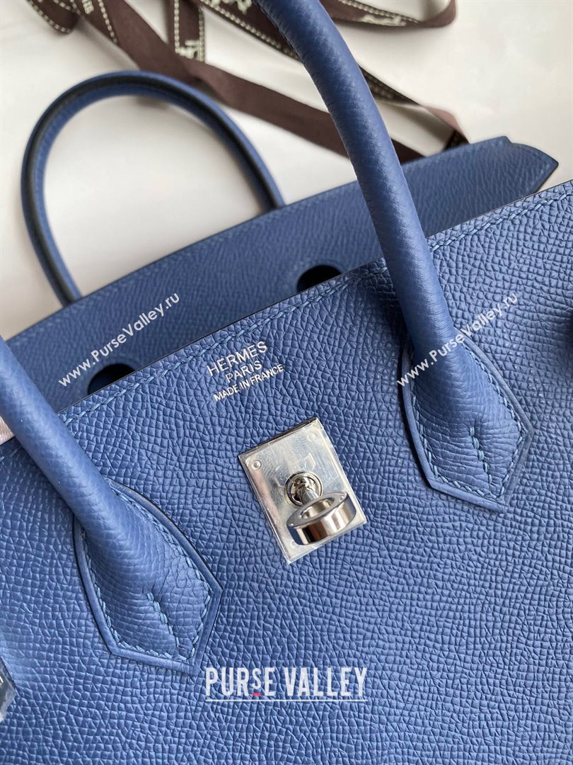 Hermes Birkin 25cm/30cm/35cm Bag in Original Epsom Leather Agate Blue/Silver 2024 (Full Handmade) (XYA-24070105)