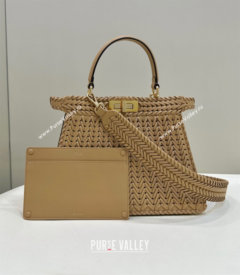Fendi Peekaboo ISeeU Medium Bag in Camel Interlaced Leather 80138L 2024 Top (CL-24031520)