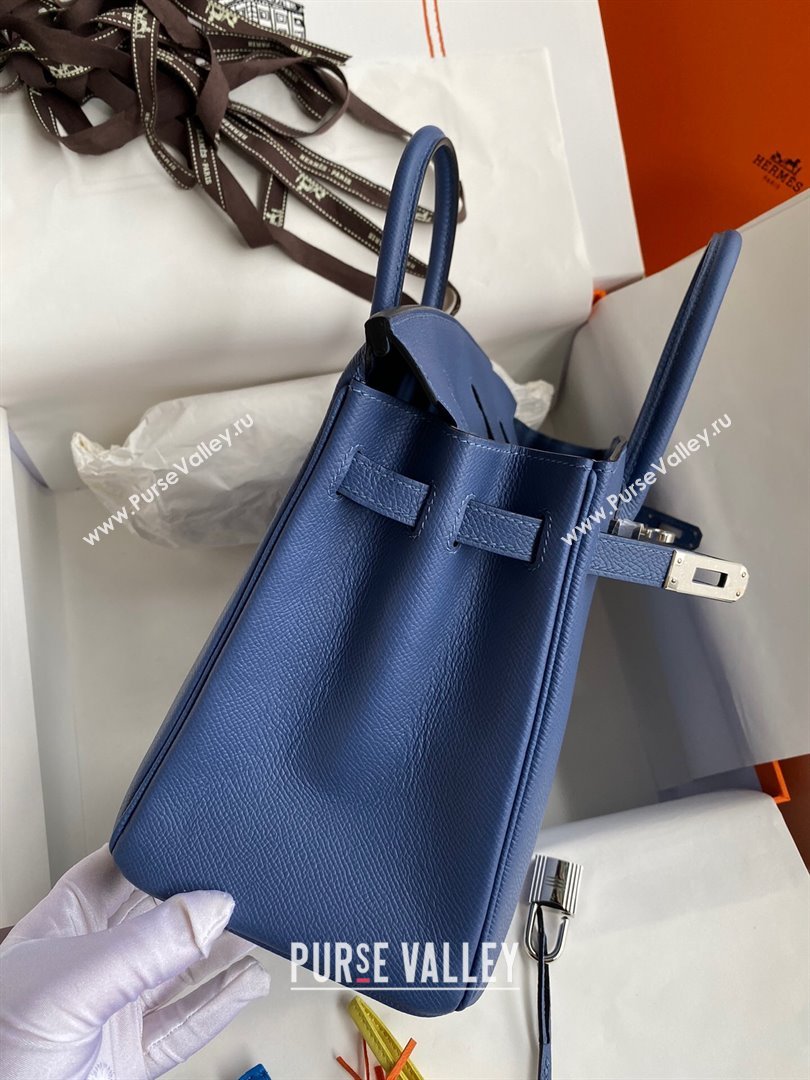 Hermes Birkin 25cm/30cm/35cm Bag in Original Epsom Leather Agate Blue/Silver 2024 (Full Handmade) (XYA-24070105)