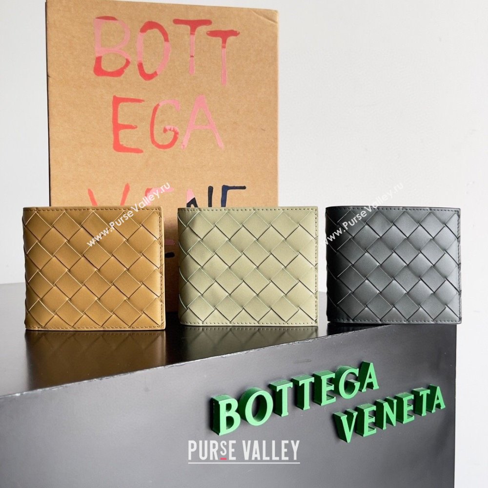 Bottega Veneta Intrecciato Leather Bi-Fold Wallet 63334 Travertine Green 2024 (MS-24012327)