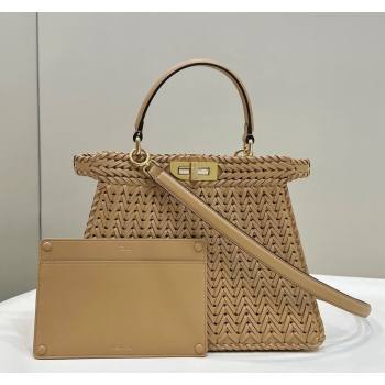 Fendi Peekaboo ISeeU Medium Bag in Camel Interlaced Leather 80138L 2024 Top (CL-24031520)