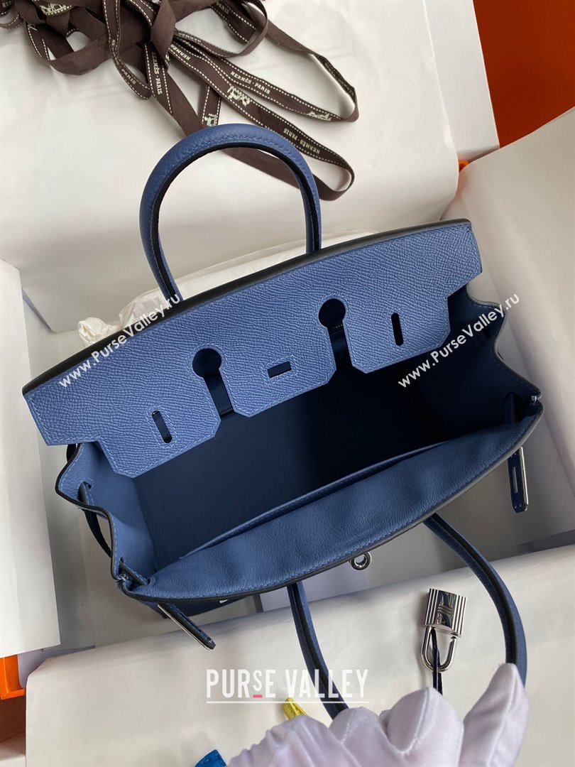 Hermes Birkin 25cm/30cm/35cm Bag in Original Epsom Leather Agate Blue/Silver 2024 (Full Handmade) (XYA-24070105)