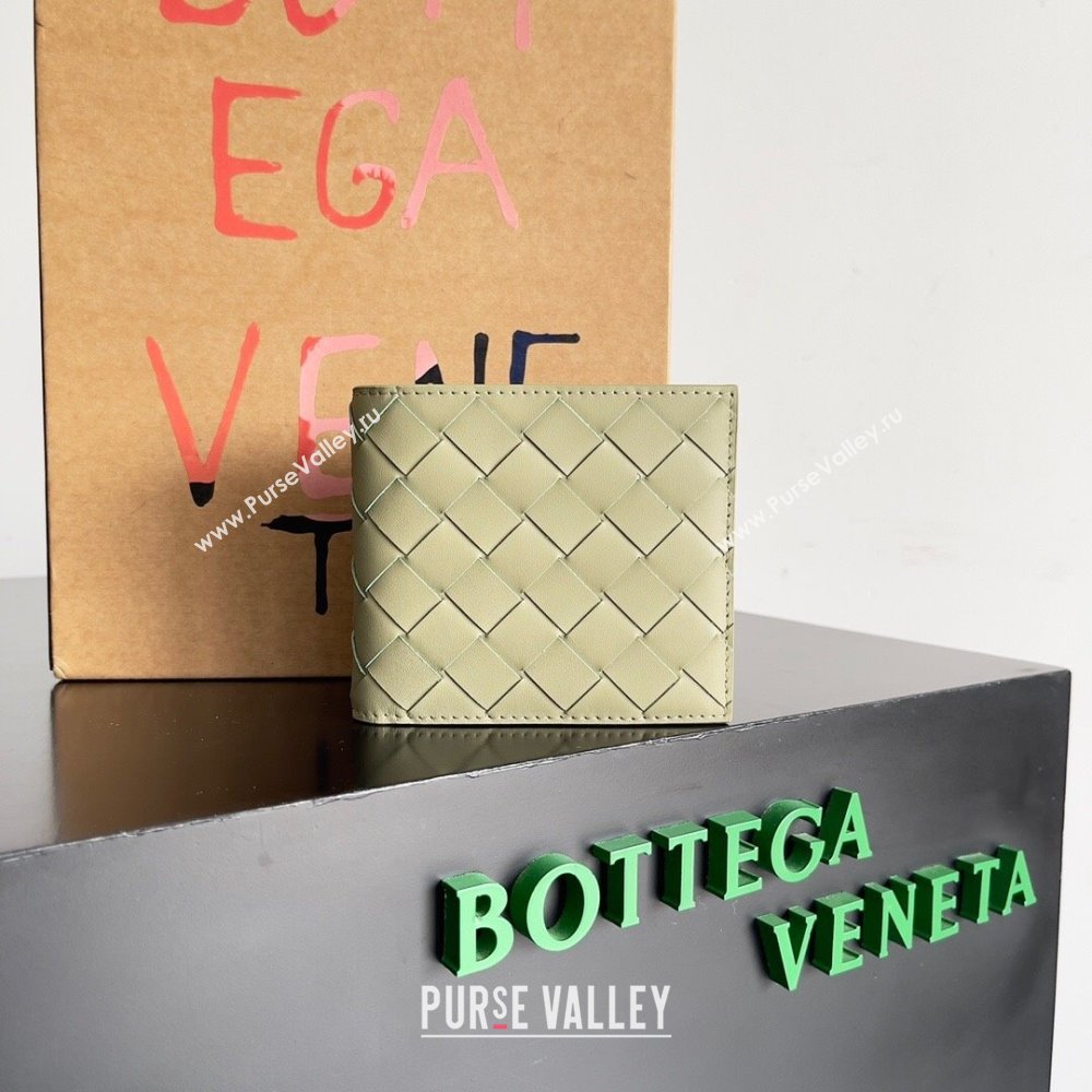 Bottega Veneta Intrecciato Leather Bi-Fold Wallet 63334 Travertine Green 2024 (MS-24012327)