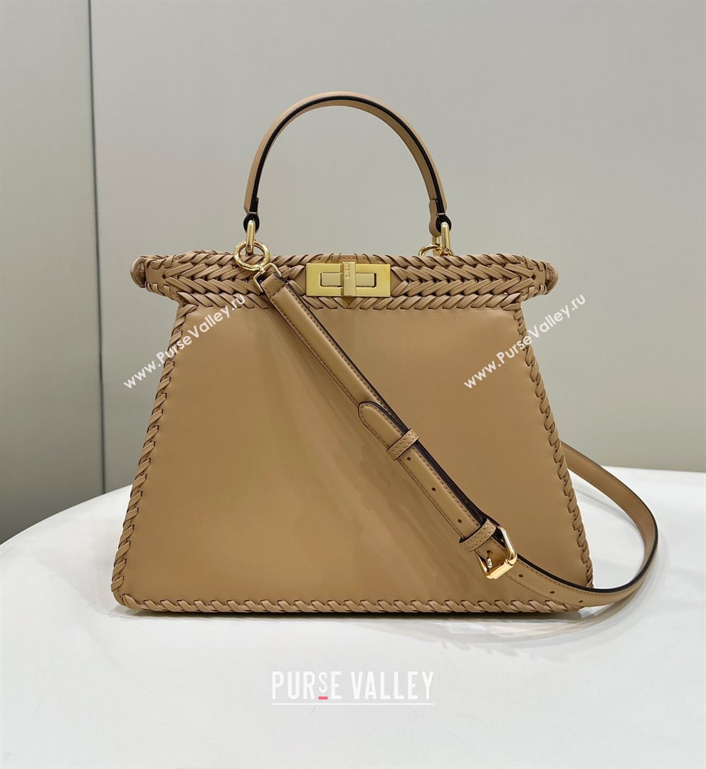 Fendi Peekaboo ISeeU Medium Bag in Camel Interlaced Leather 80138L 2024 Top (CL-24031520)