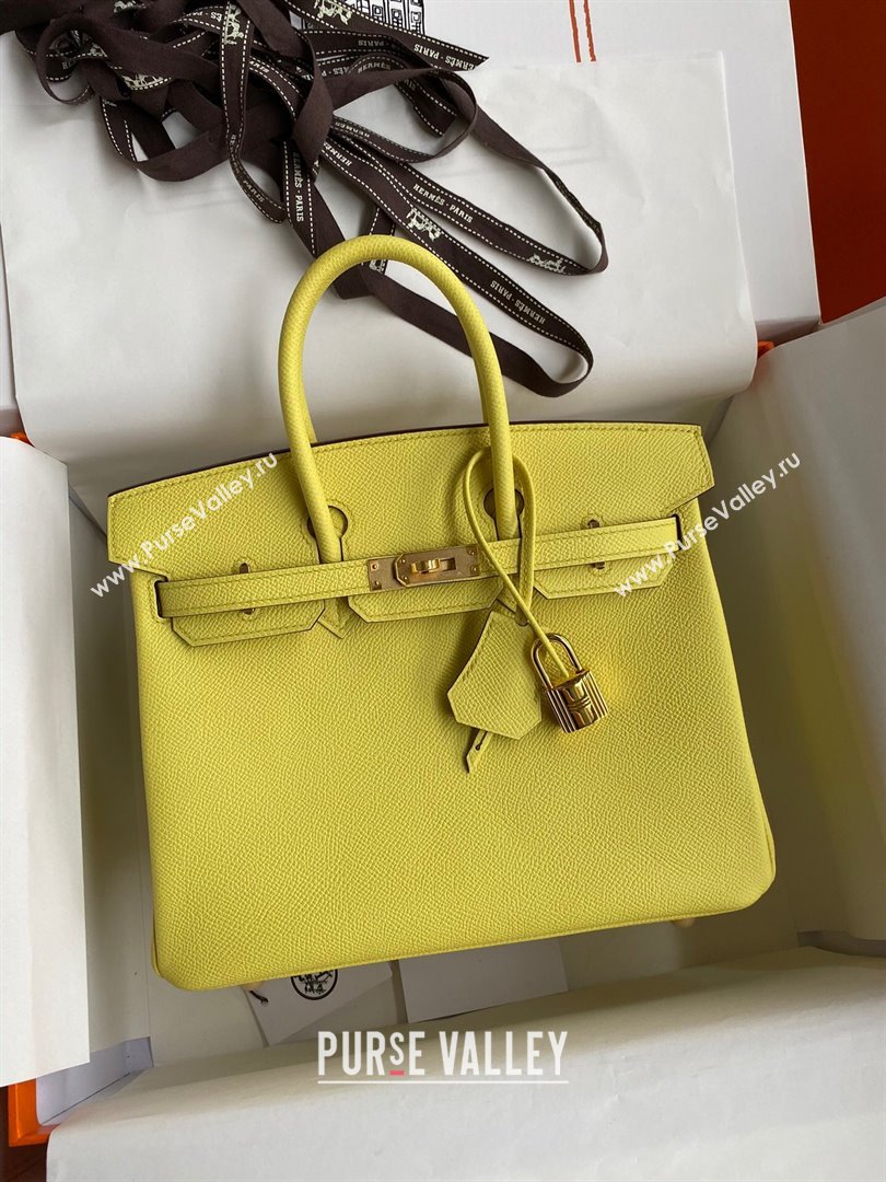 Hermes Birkin 25cm/30cm/35cm Bag in Original Epsom Leather Lemon Yellow/Gold 2024 (Full Handmade) (XYA-24070106)