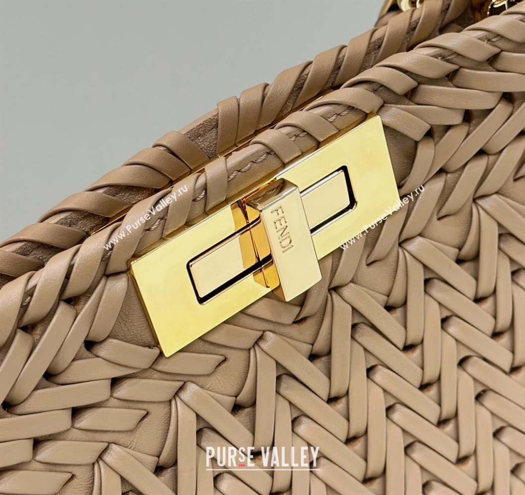 Fendi Peekaboo ISeeU Medium Bag in Camel Interlaced Leather 80138L 2024 Top (CL-24031520)